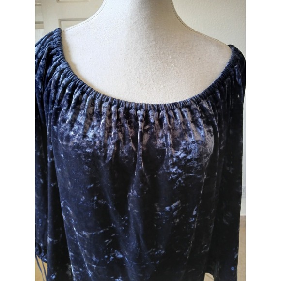American Eagle Top Off the Shoulders Navy Velvet Ties Womens Size Medium Peasant - Picture 7 of 15